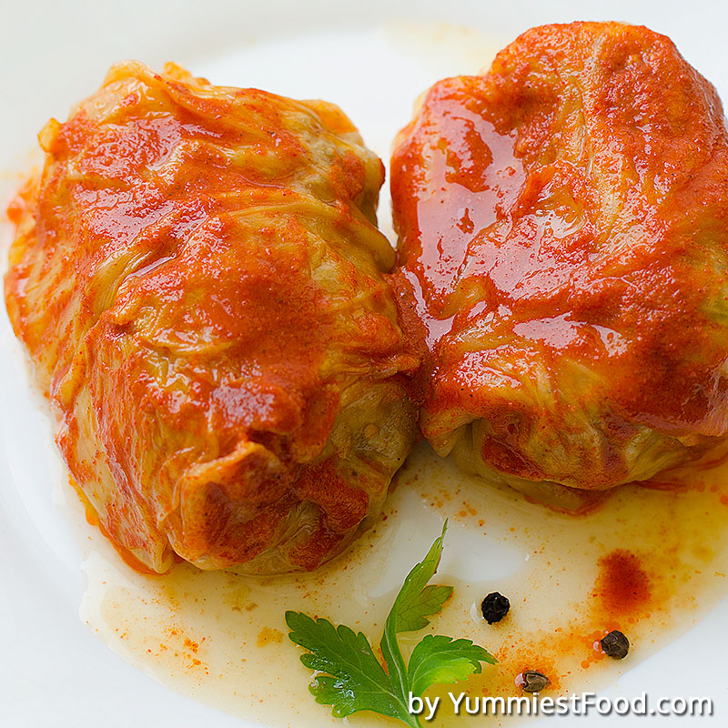 Cabbage rolls with pork, beef and rice