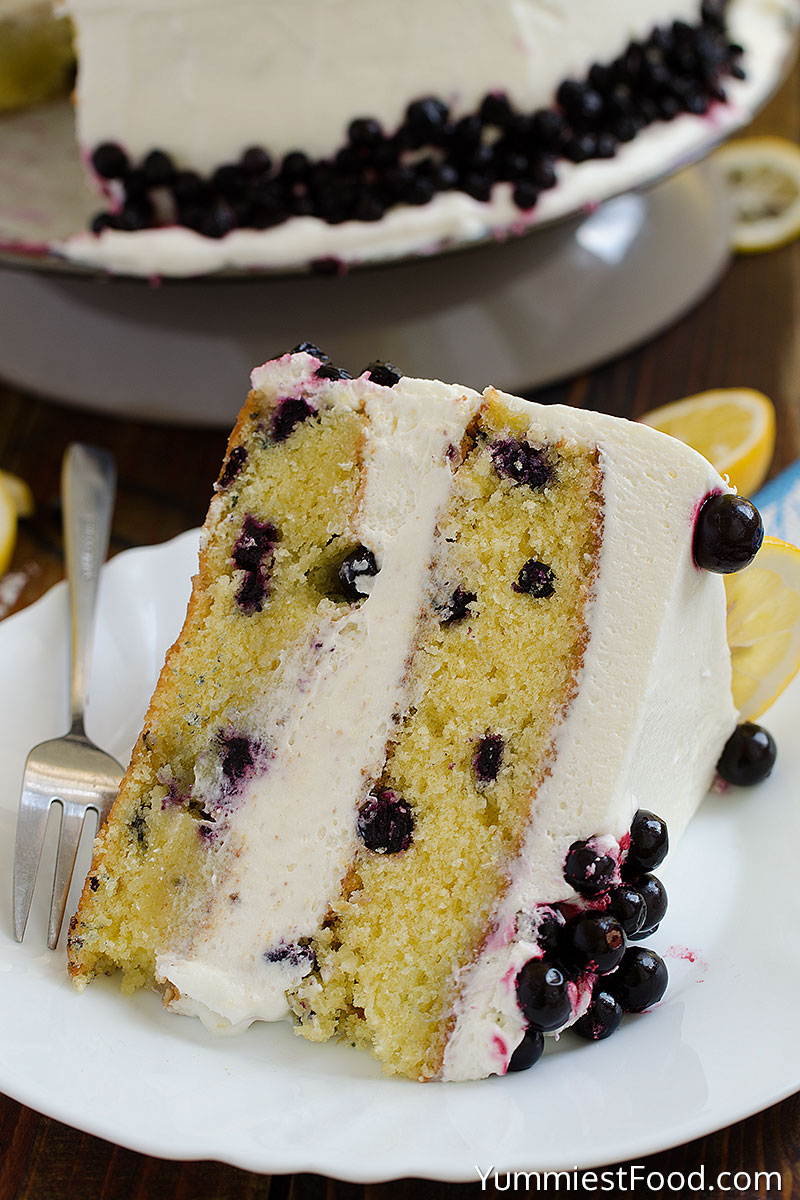 Lemon Blueberry Cake with Cream Cheese Frosting - Served