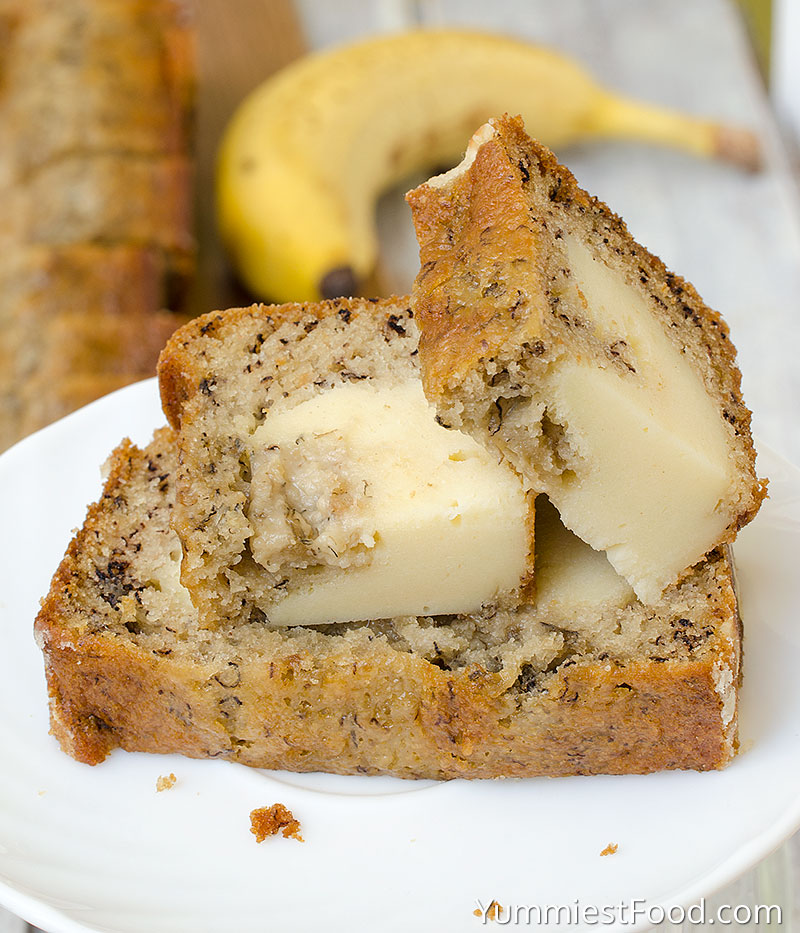 Cream Cheese Banana Bread - served on the plate