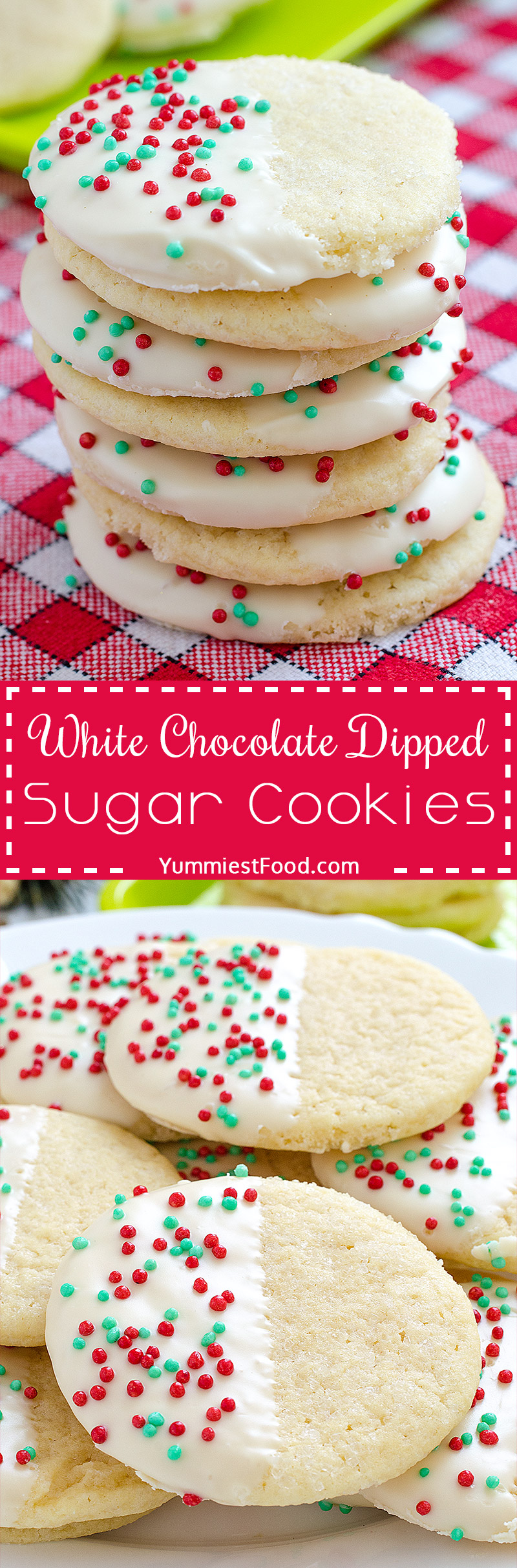 White Chocolate Dipped Sugar Cookies - a Christmas cookies must! So delicious, cute and very easy to make.
