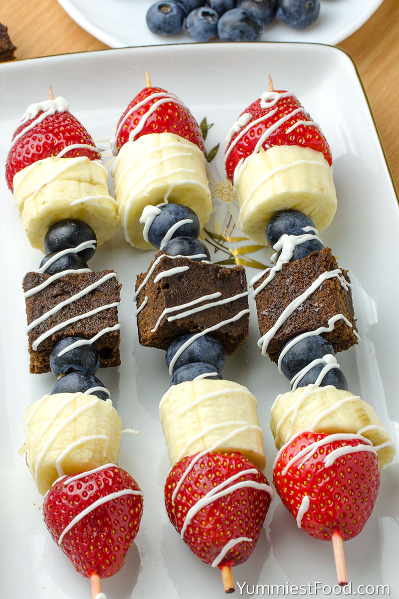 Red, White and Blue Fruit Brownie Kebabs