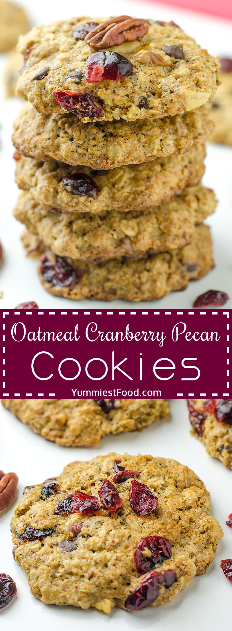 Breakfast Oatmeal Cranberry Pecan Cookies - Soft and chewy oatmeal cookies packed with cranberries, pecans and chocolate chips