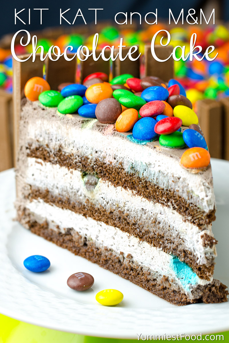 KIT KAT and M&M Chocolate Cake With Peanut Butter Frosting