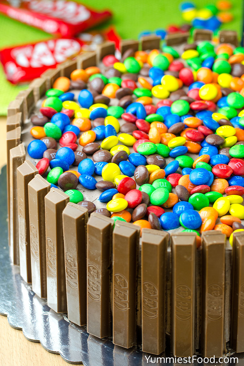 KIT KAT and M&M Chocolate Cake With Peanut Butter Frosting - a Whole Cake