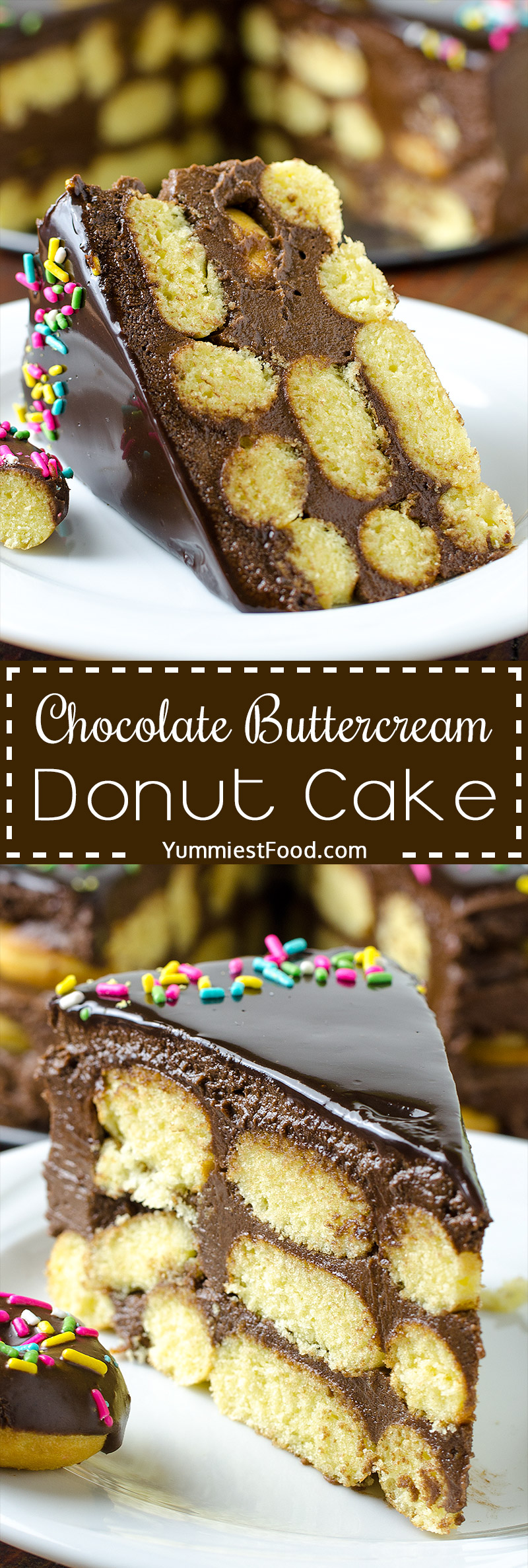 CHOCOLATE BUTTERCREAM DONUT CAKE - Chocolate buttercream and homemade mini donuts