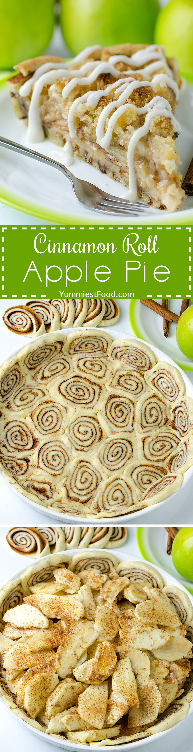 CINNAMON ROLL APPLE PIE - is perfect Thanksgiving treat. Combo of classic apple pie and yummy cinnamon rolls