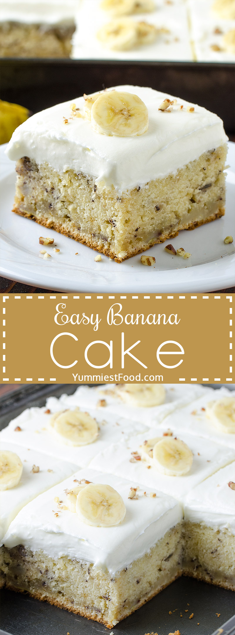 EASY BANANA CAKE - It's soft, sweet with the perfect amount of banana and it's topped with cream cheese frosting