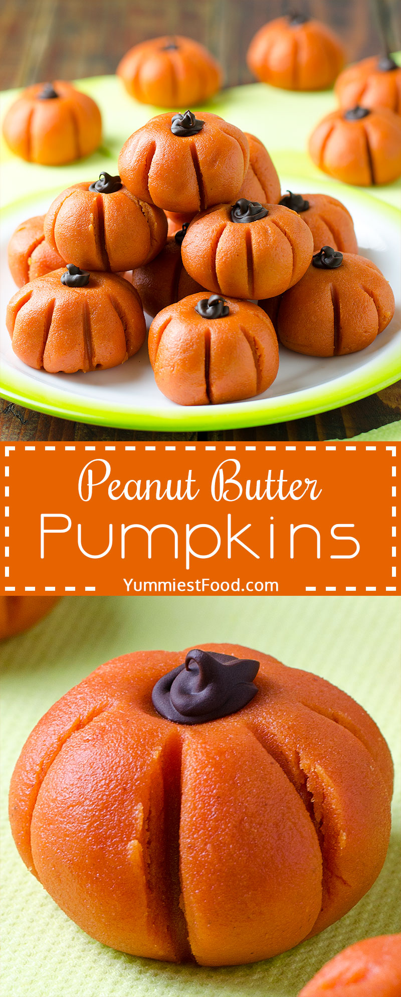 EASY PEANUT BUTTER PUMPKINS NO-BAKE - This simple and easy Peanut Butter Pumpkins are fun Halloween party snack or even Thanksgiving, that are perfect for any party and kids and whole family will love