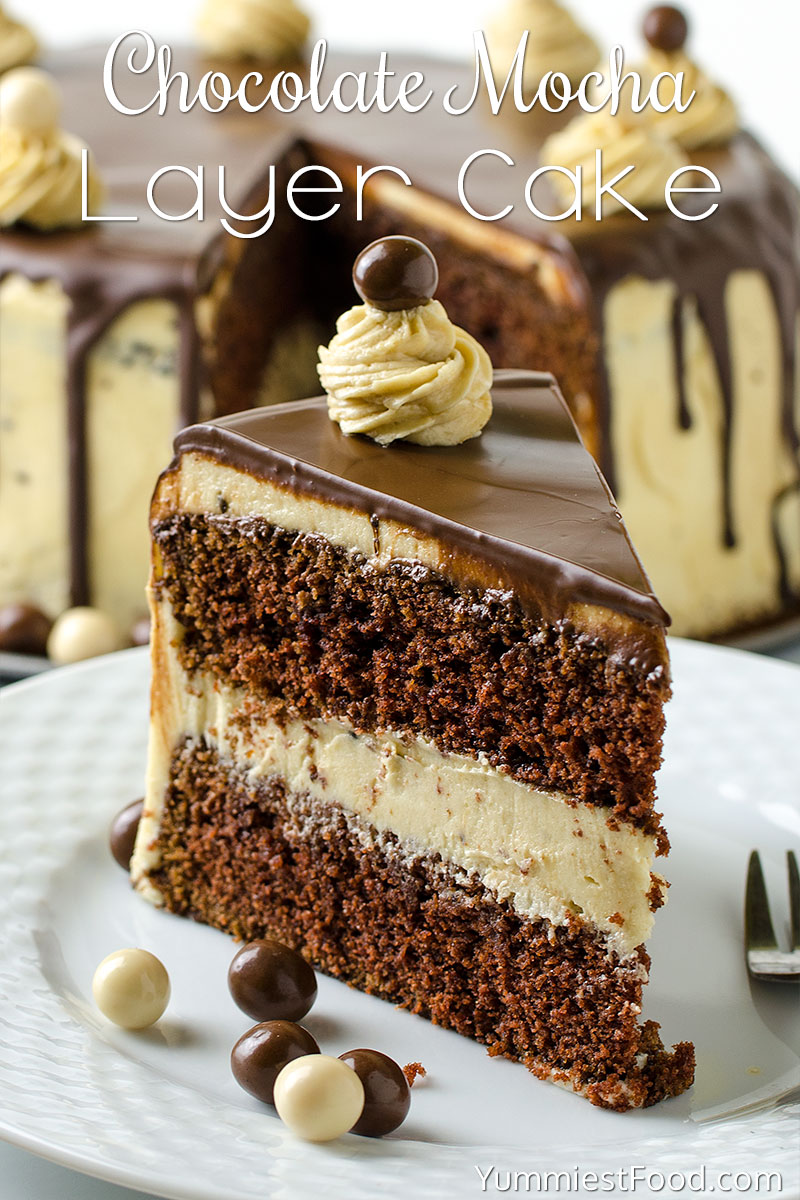 Chocolate Mocha Layer Cake Recipe - served on the plate