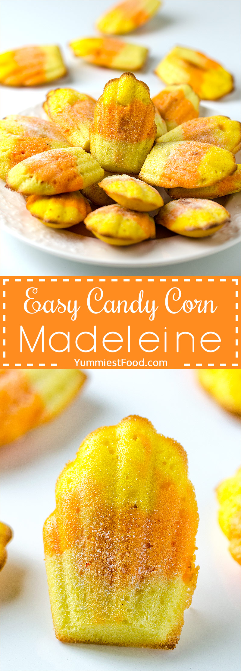 EASY CANDY CORN MADELEINE – Easy and delicious Halloween Candy Corn Madeleine is quick and easy treat that you can make with the kids.