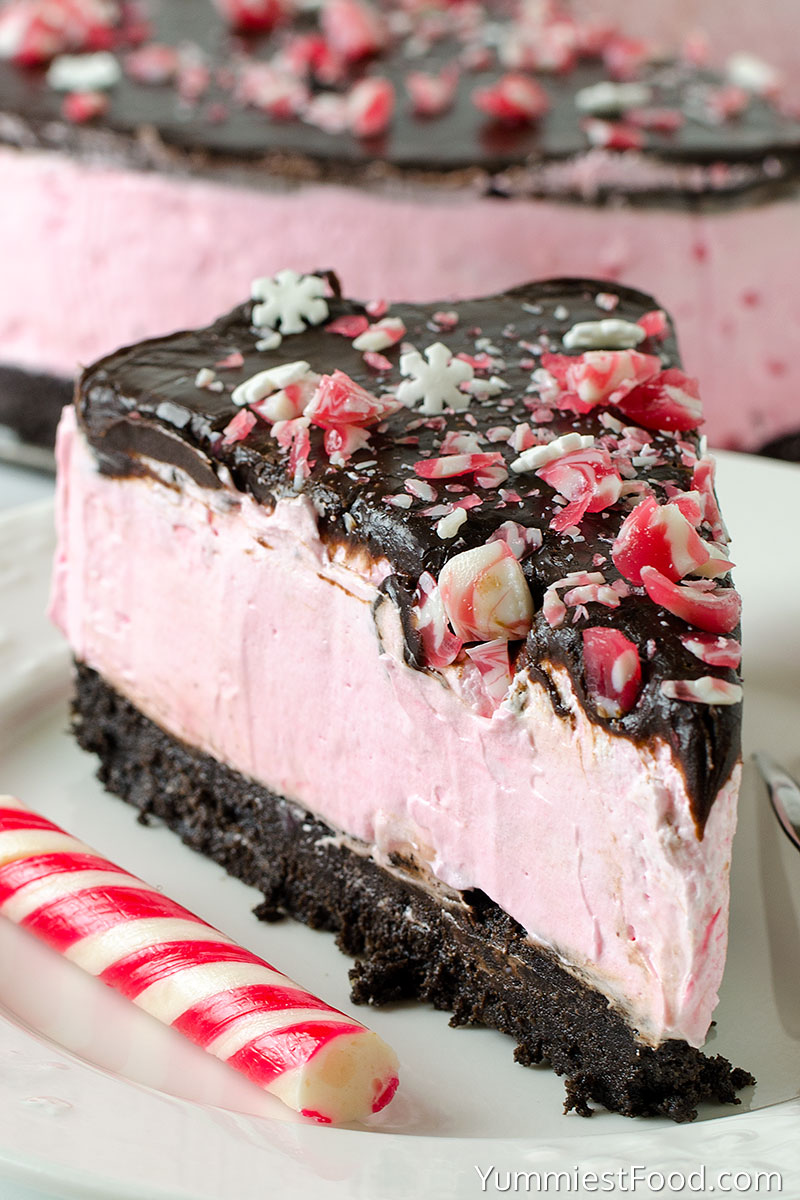 No-Bake Peppermint Cheesecake - served on the plate