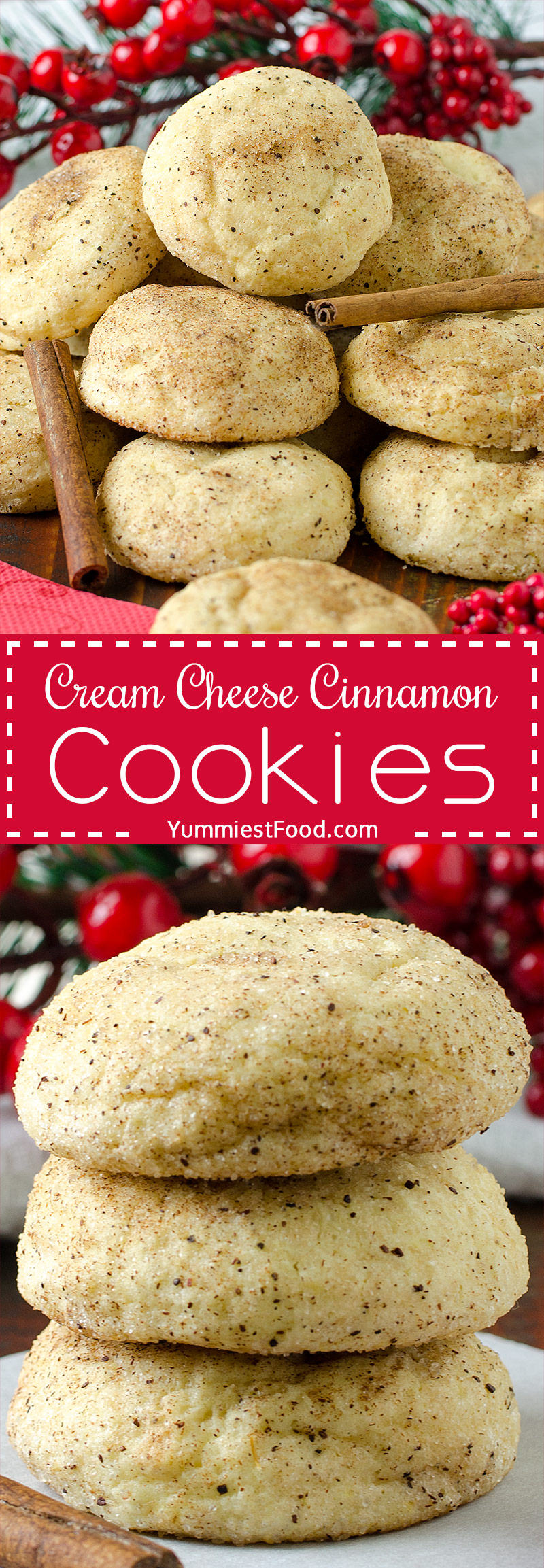 EASY CREAM CHEESE CINNAMON CHRISTMAS COOKIES - Easy and best cream cheese cinnamon cookies recipe ever! Perfect cookies for holidays
