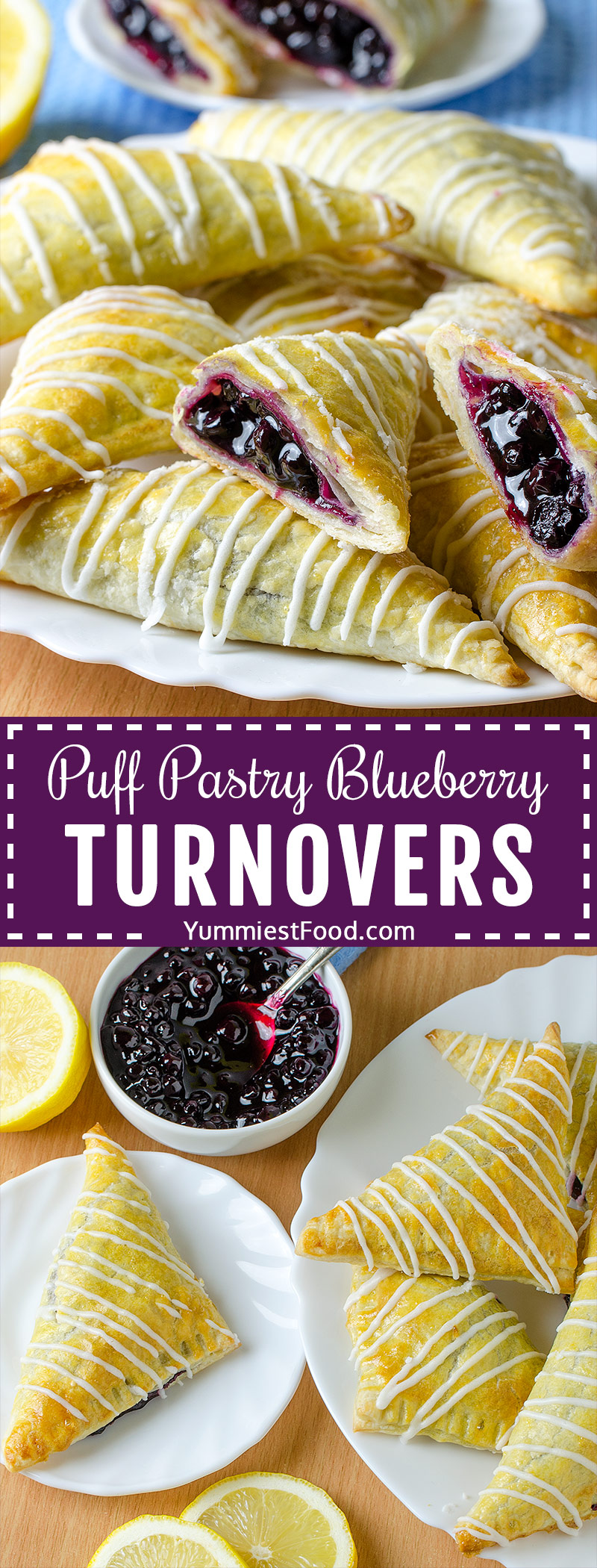 These Puff Pastry Blueberry Turnovers are light, flaky, filled with blueberry filling then drizzled with lemon glaze
