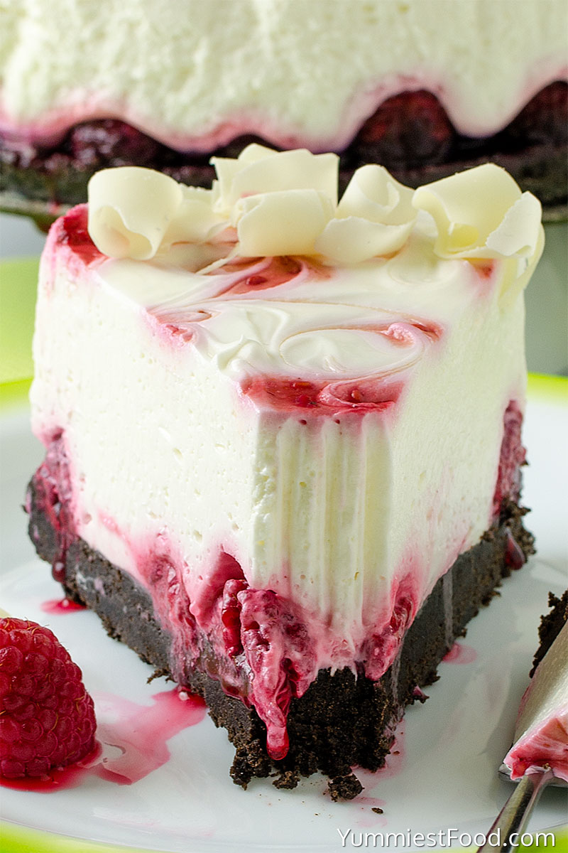 No Bake White Chocolate Raspberry Cheesecake Recipe from Yummiest 