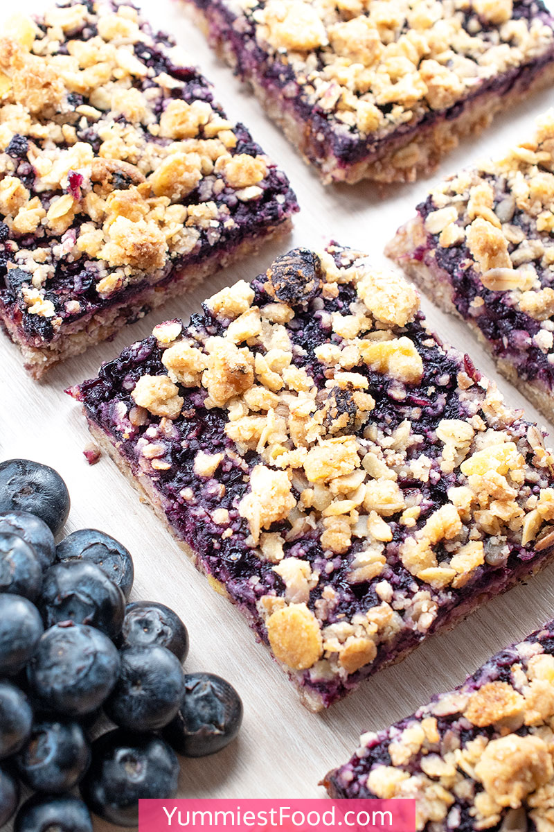 Healthy Breakfast Blueberry Oatmeal Crumb Bars at the table