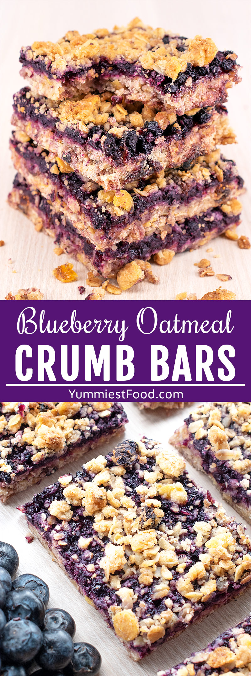 These easy Healthy Breakfast Blueberry Oatmeal Crumb Bars are perfect for breakfast, snack or dessert and are suitable for people who follow the Paleo diet or love clean eating