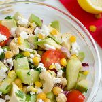 Avocado, Tomato, Cucumber, Corn, Chickpea and Cashew Salad with Feta Cheese - Featured Image