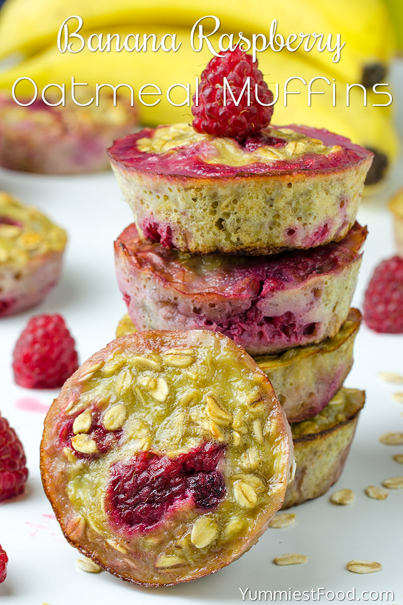 Healthy Banana Raspberry Oatmeal Muffins Recipe from