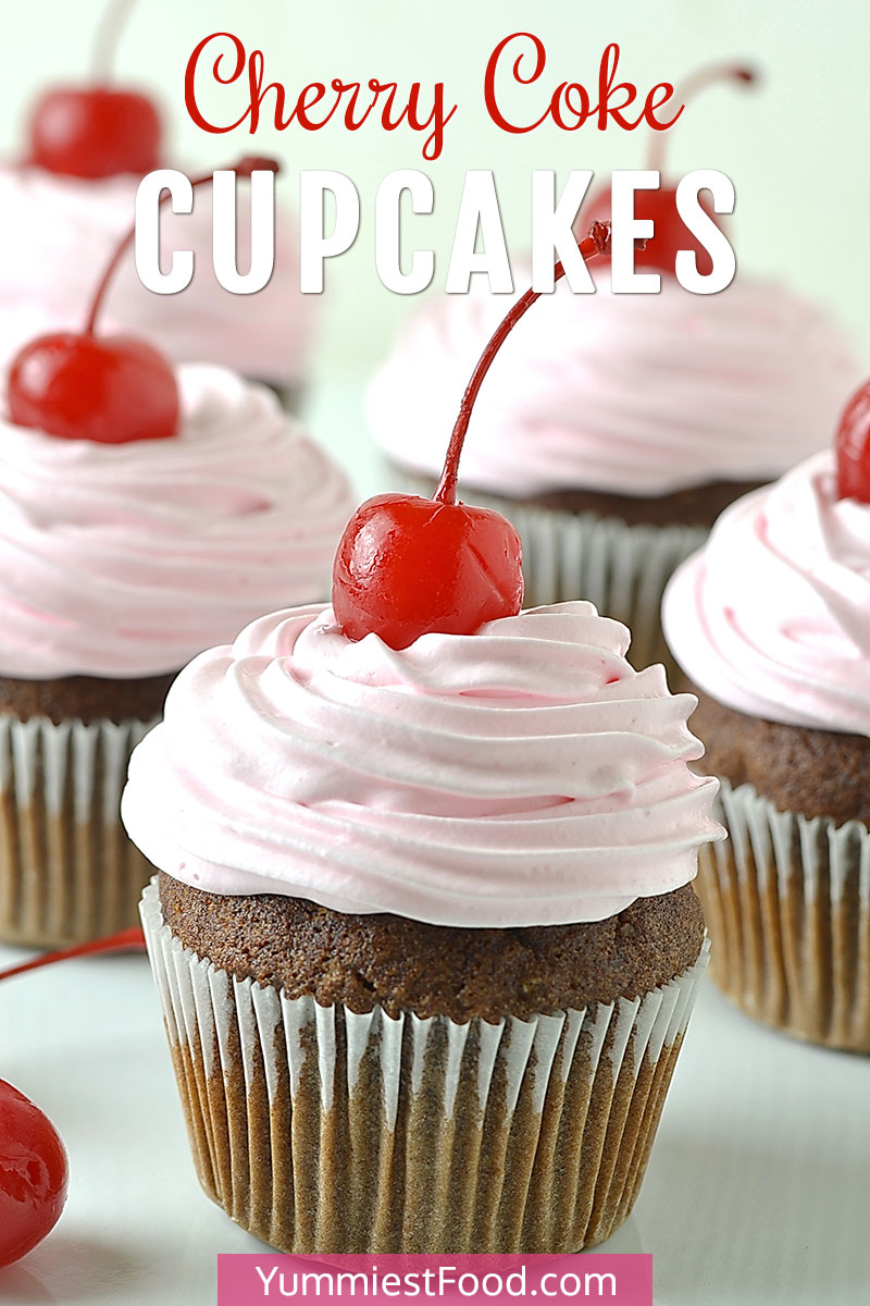 Cherry Coke Cupcakes are a cupcake with all the tasty flavors of cherry coke in a cupcake form! Cherry Coke Cupcakes are fun and delicious dessert and a big hit at any party! #desserts #dessertrecipes #easyrecipes #cupcakes