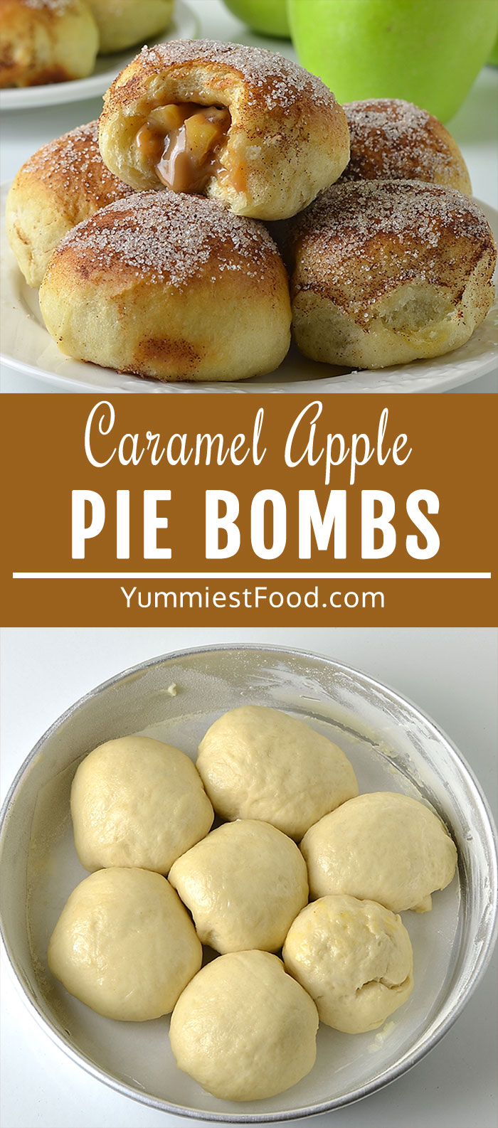 Caramel Apple Pie Bombs are little balls of dough filled with delicious apple pie filling and brushed with melted butter and cinnamon sugar! Easy and so delicious mini sized desserts are perfect for a single serving