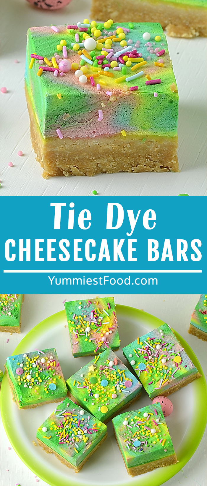 Tie Dye Cheesecake Bars are a great and colorful dessert. This is so fun and unique!