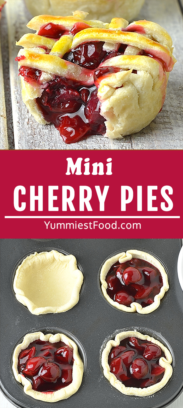 These Mini Cherry Pies are easy to make and filled with a simple cherry pie filling. Tart and sweet they are the perfect finger food dessert for all occasions!