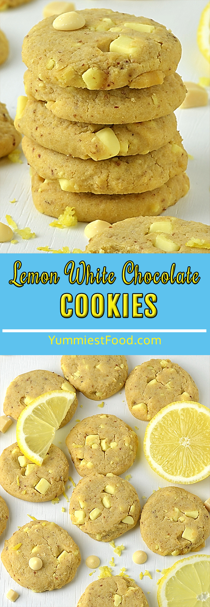 Lemon White Chocolate Cookies are super soft, packed with white chocolate chips, and bursting with the flavor of fresh lemon. This is an easy cookie recipe and makes for a quick lemon dessert!