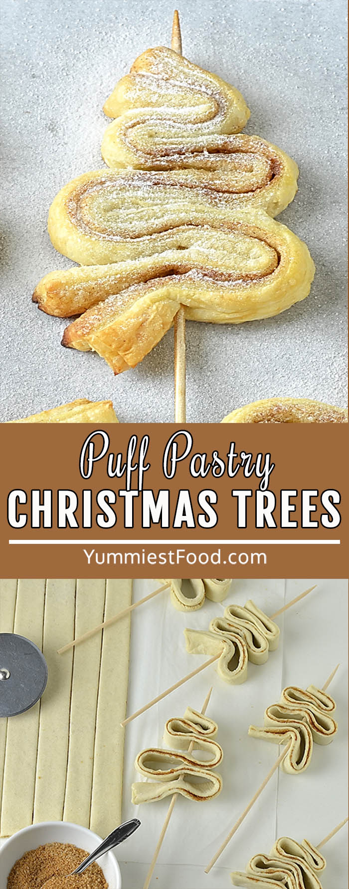 A fun and delicious Christmas treat shaped like Christmas Trees. Flaky Puff Pastry Christmas Trees with cinnamon sugar filling. They’re crunchy, and flavorful and are perfect for the Holidays!