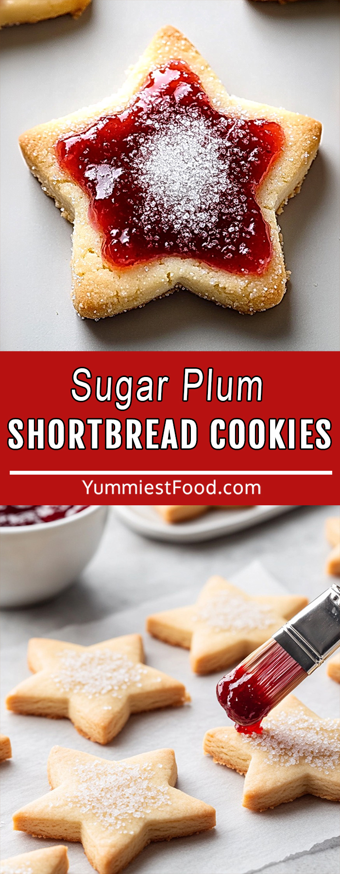 Sweet, buttery, and sparkling with holiday magic — these Sugar Plum Shortbread Cookies are pure Christmas joy in every bite! Sugar Plum Shortbread Cookies with jam centers and sparkling sugar topping on a holiday plate. Perfect for the Holidays!